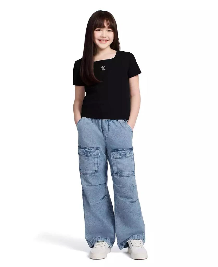 Calvin Klein Big Girls Short Sleeves Square Neck Ribbed T-shirt 4