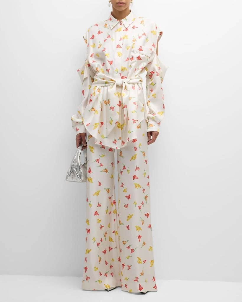 Hellessy Luc High-Rise Butterfly-Print Wide-Leg Silk Palazzo Pants 3