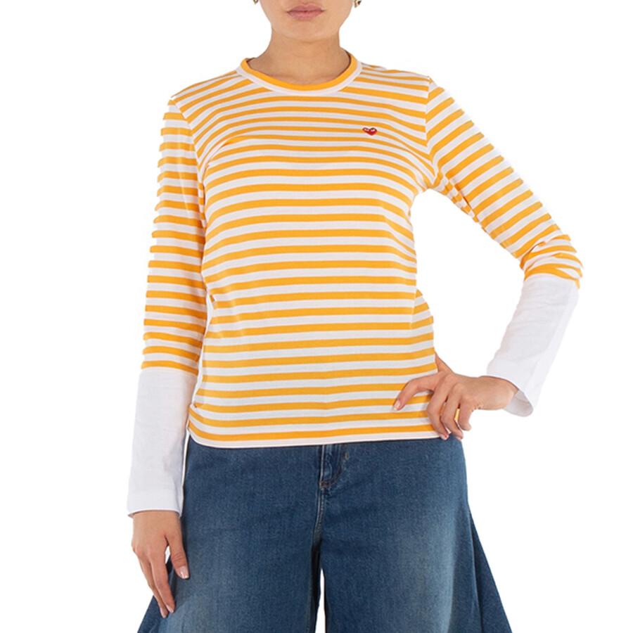 Comme des Garcons Cdg Play Horizontal-Stripe Heart Emblem  Long-Sleeve T-Shirt