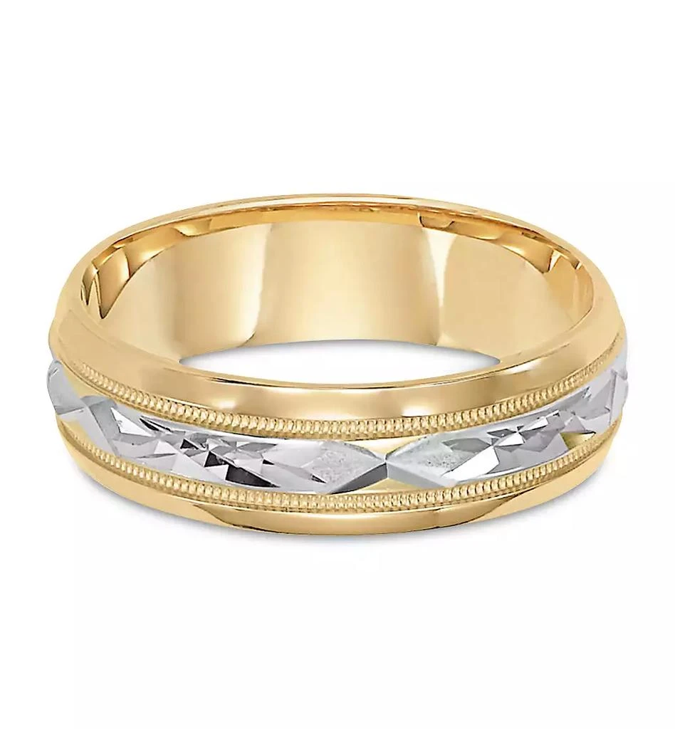 Macy
s Two-Tone Decorative Beaded Edge Wedding Band in 14k Gold 
White Gold 2