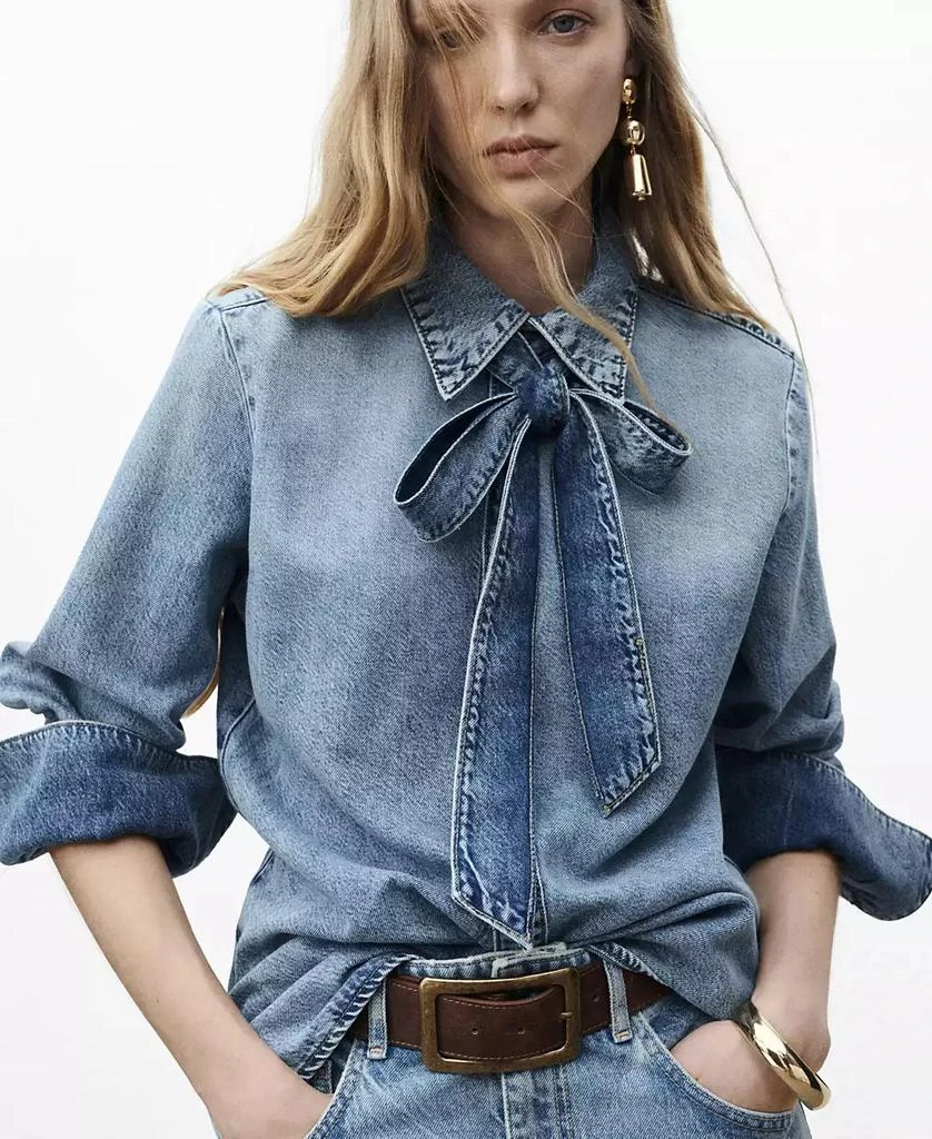 Mango Women's Bow Detail Denim Shirt 1