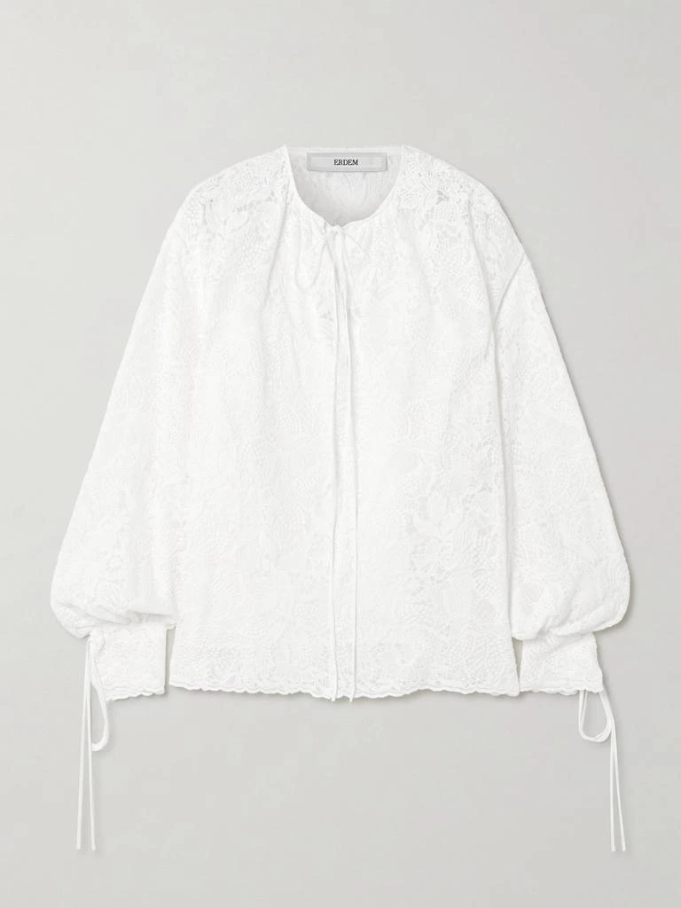 Erdem 颈部系带纯棉蕾丝女衫