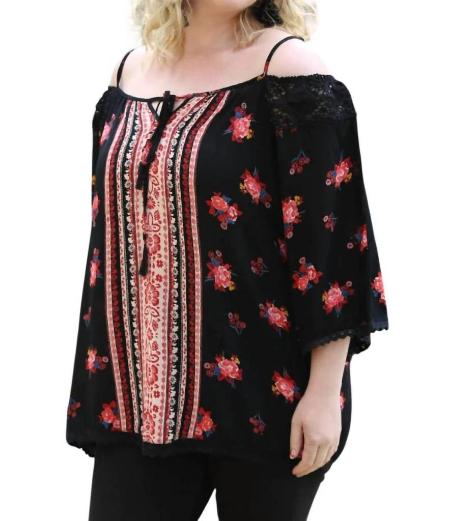 Angie Angie - Floral Twin Print Cold Shoulder Top - PLUS 1