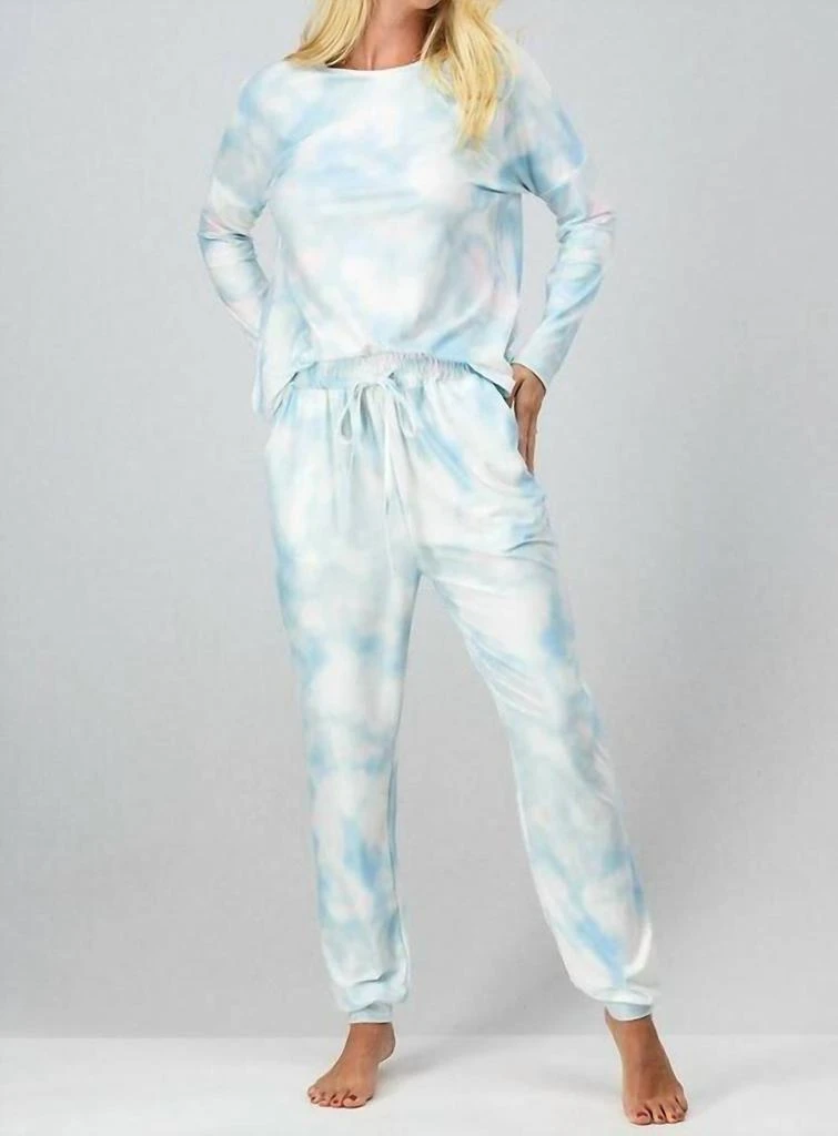 trend:notes Tie Dye Long Sleeve Jogger Set In Light Blue