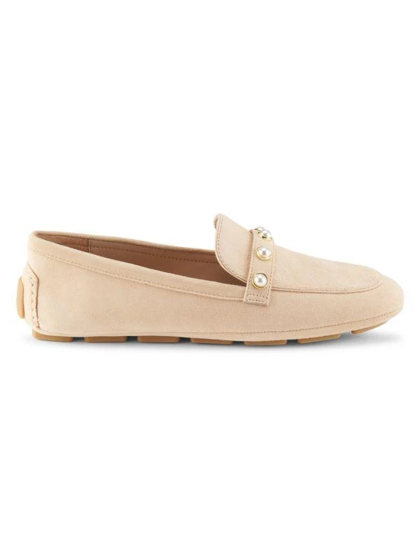 Stuart Weitzman Simulated Pearl Studded Suede Driving Loafers 1