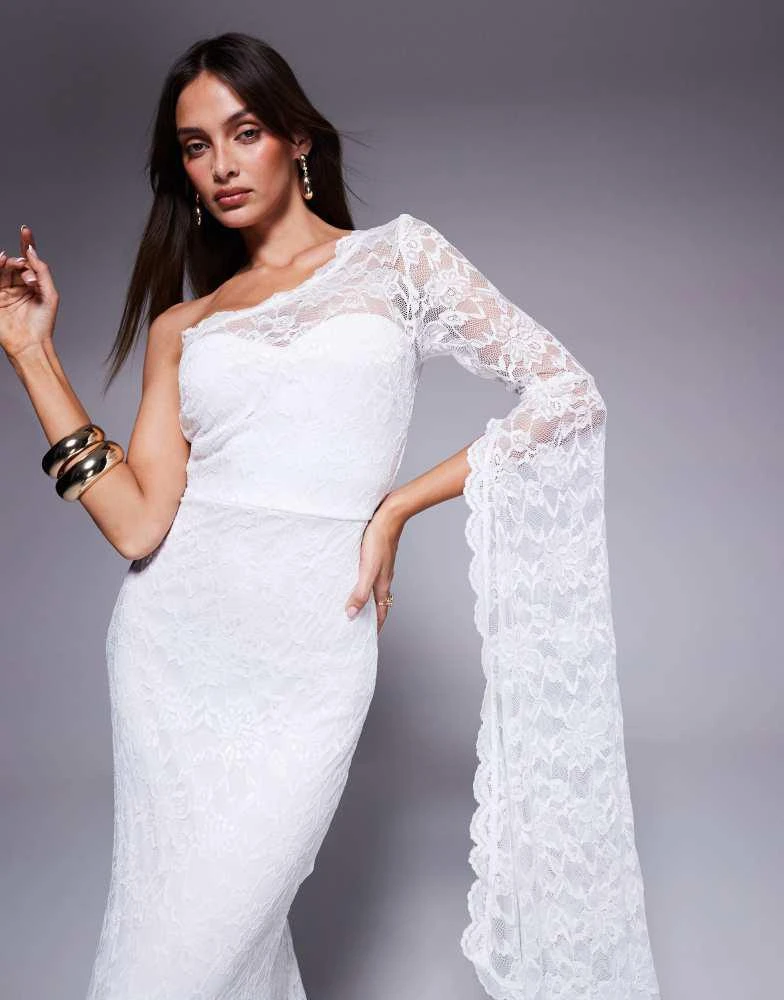 Goddiva One shoulder scalloped neck maxi dress in white  On Sale Now with  Up to 31% Off | Discover Exclusive Deals & Savings at BeyondStyle   Authentic Goddiva Home|women with Limited-Time