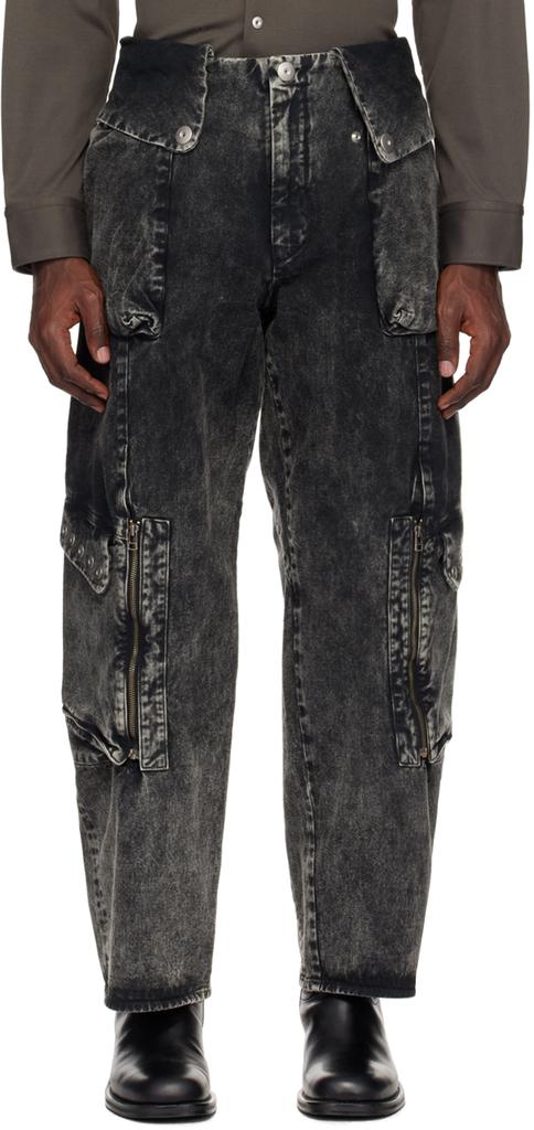 Omar Afridi Black Faded Denim Cargo Pants