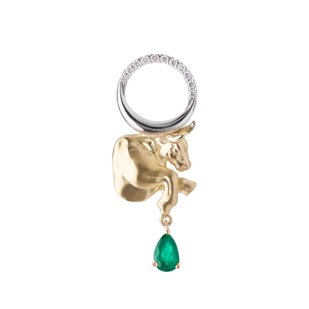 Mozafarian Emerald and diamond taurus pendant