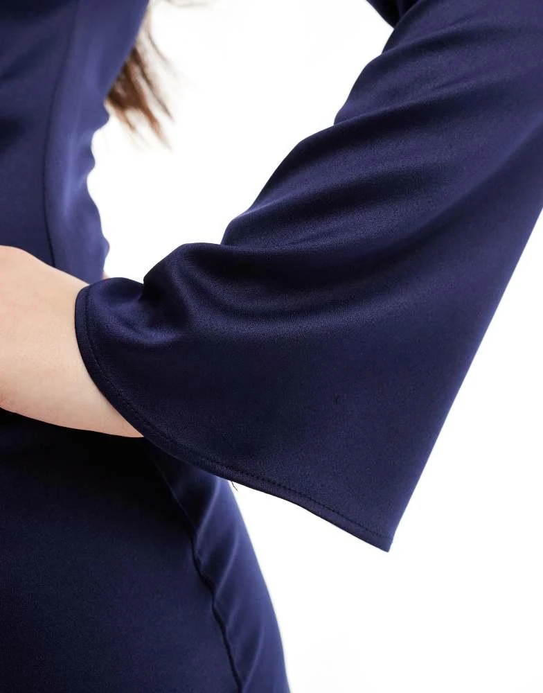 Closet London long sleeve satin drape maxi dress in navy  On Sale Now with  Up to 10% Off | Discover Exclusive Deals & Savings at BeyondStyle   Authentic Closet London Home|Women|Dresses