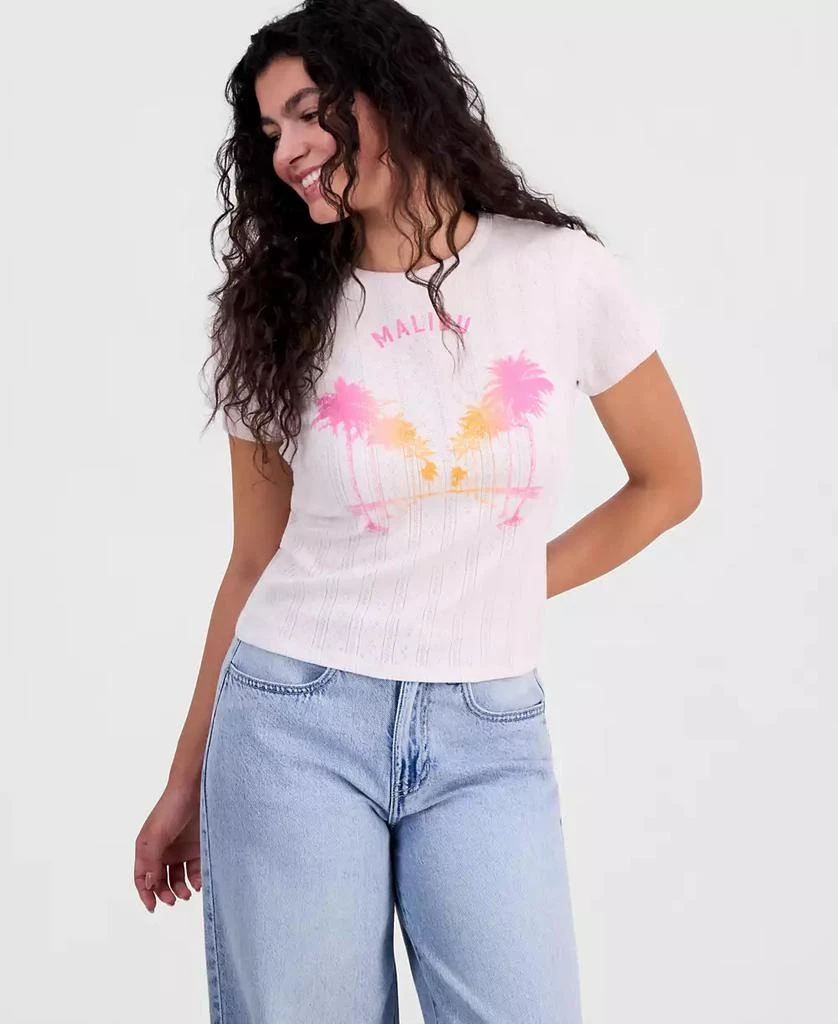 Rebellious One Juniors' Malibu Graphic Pointelle T-Shirt