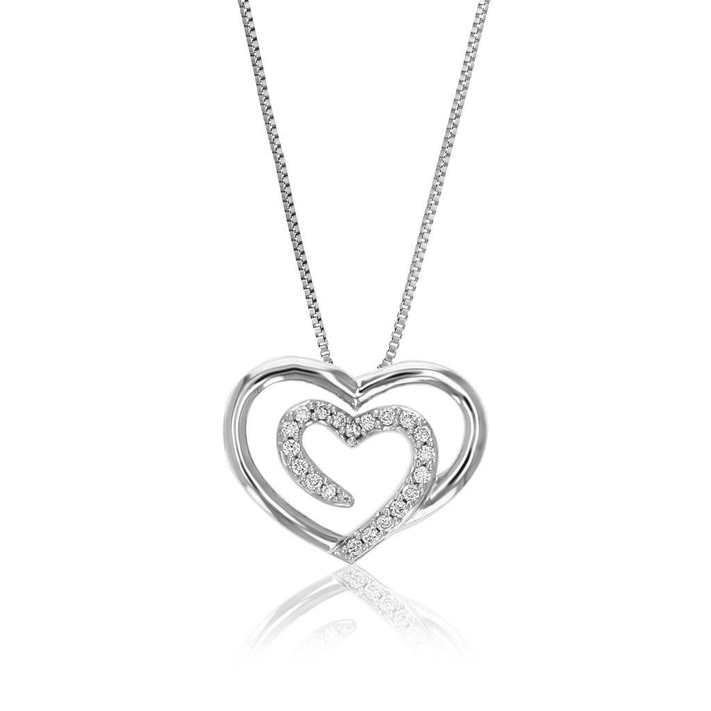 Vir Jewels 1/10 cttw Lab Grown Diamond Double Heart Pendant Necklace .925 Sterling Silver 1/2 Inch with 18 Inch Chain