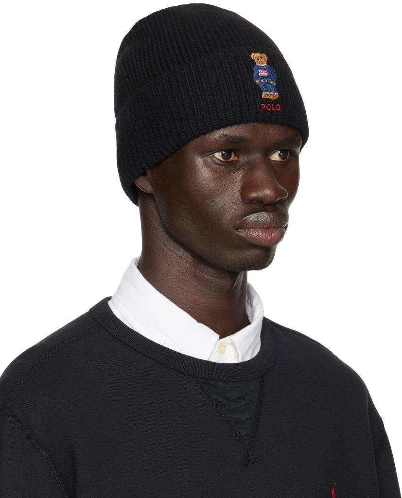 Ralph Lauren Black Solid Flag Bear Beanie 2