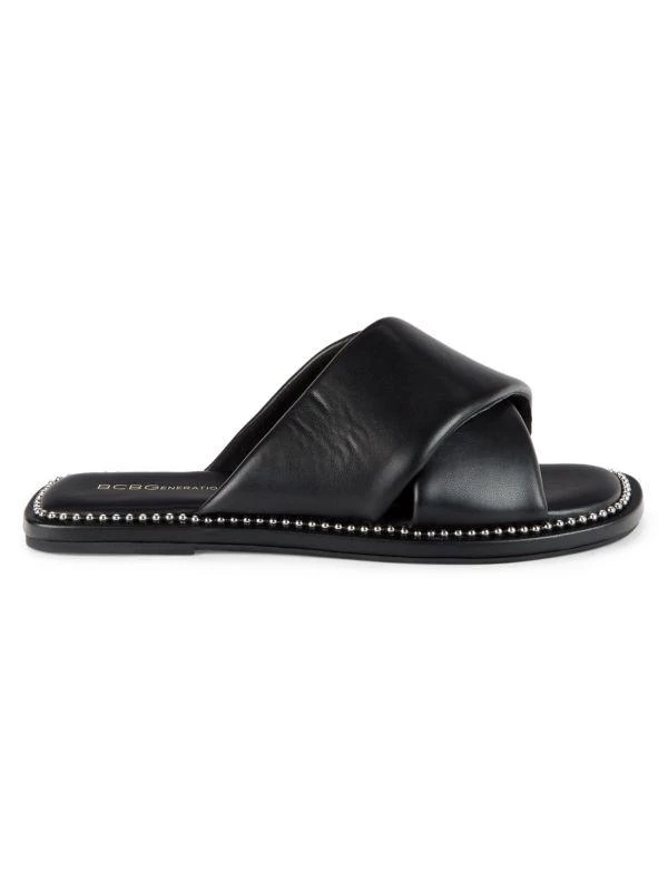 BCBG Tabby Studded Crossover Puffy Slides 1