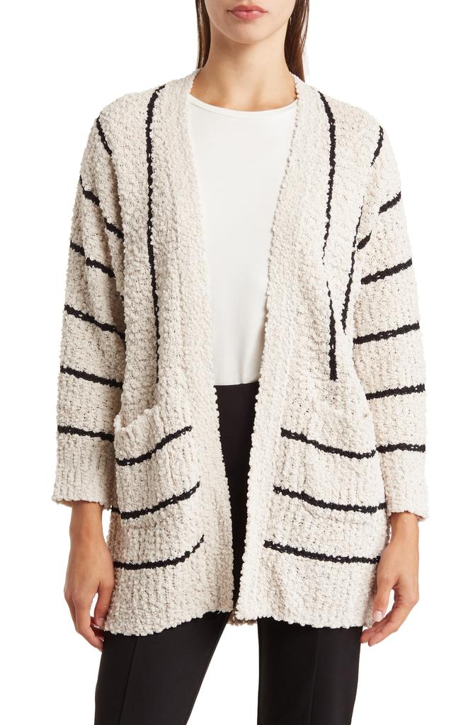 Bobeau Open Front Patch Pocket Popcorn Cardigan