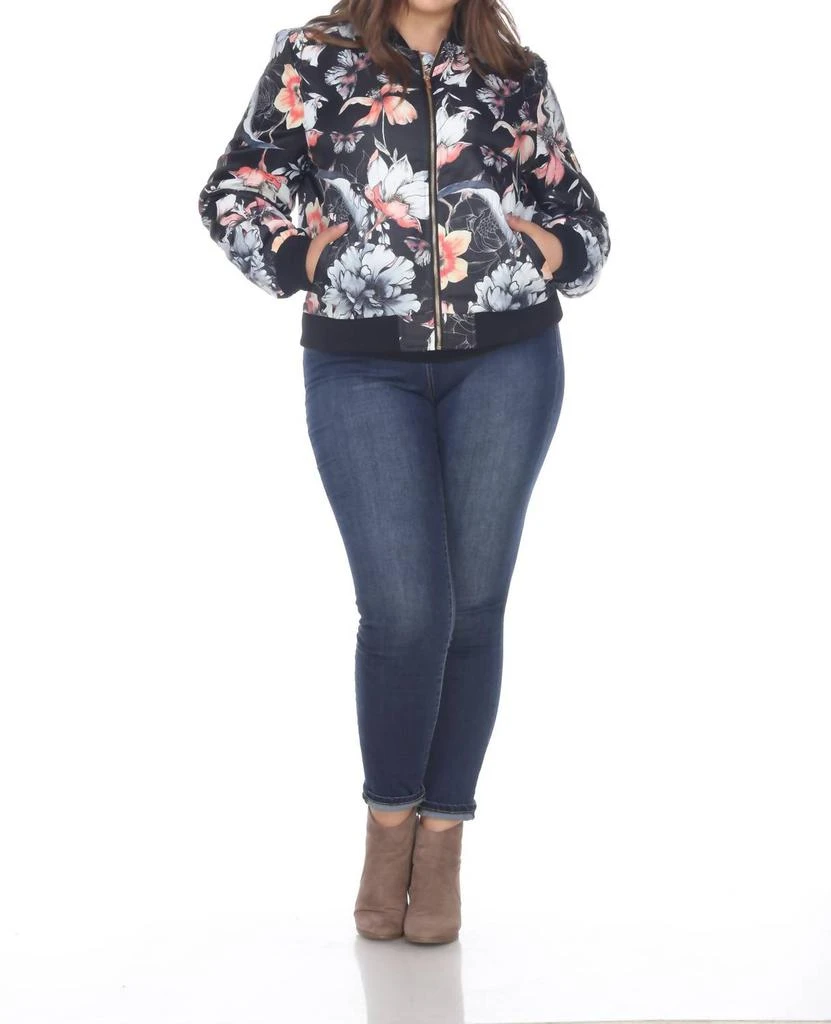 White Mark Floral Bomber Jacket - Plus Size In Black 2