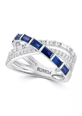 Effy 14K White Gold Diamond And Natural Sapphire Ring 1