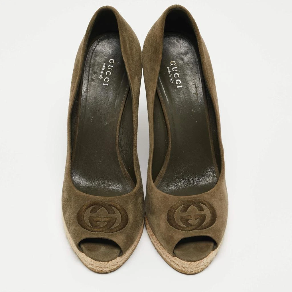 Gucci Gucci Green Suede Peep Toe Wedge Pumps Size 40 3