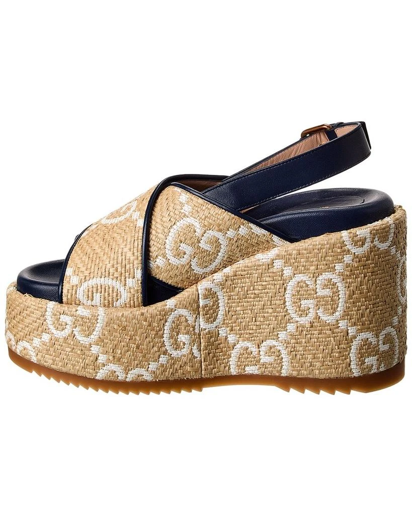 Gucci Straw & Leather Platform Wedge Sandal 2