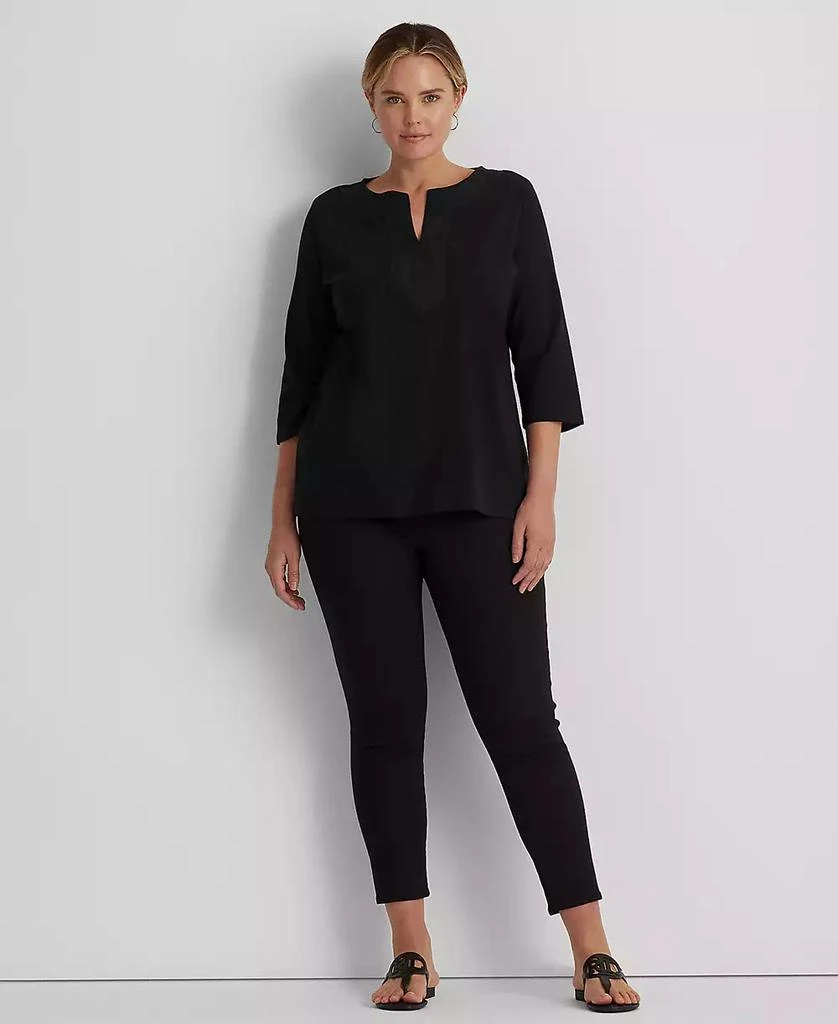 Ralph Lauren Women's Plus Size Split-Neck Three-Quarter Sleeve Cotton Tunic 4