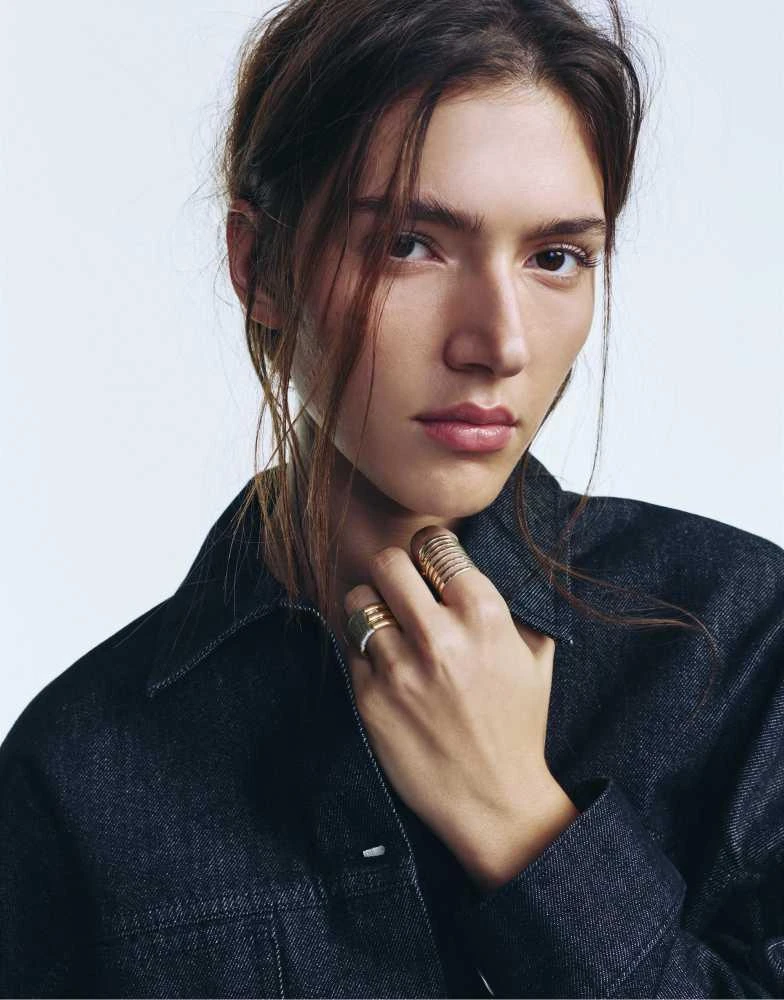 Pull&Bear Pull&Bear Pack of 2 textured rings in silver