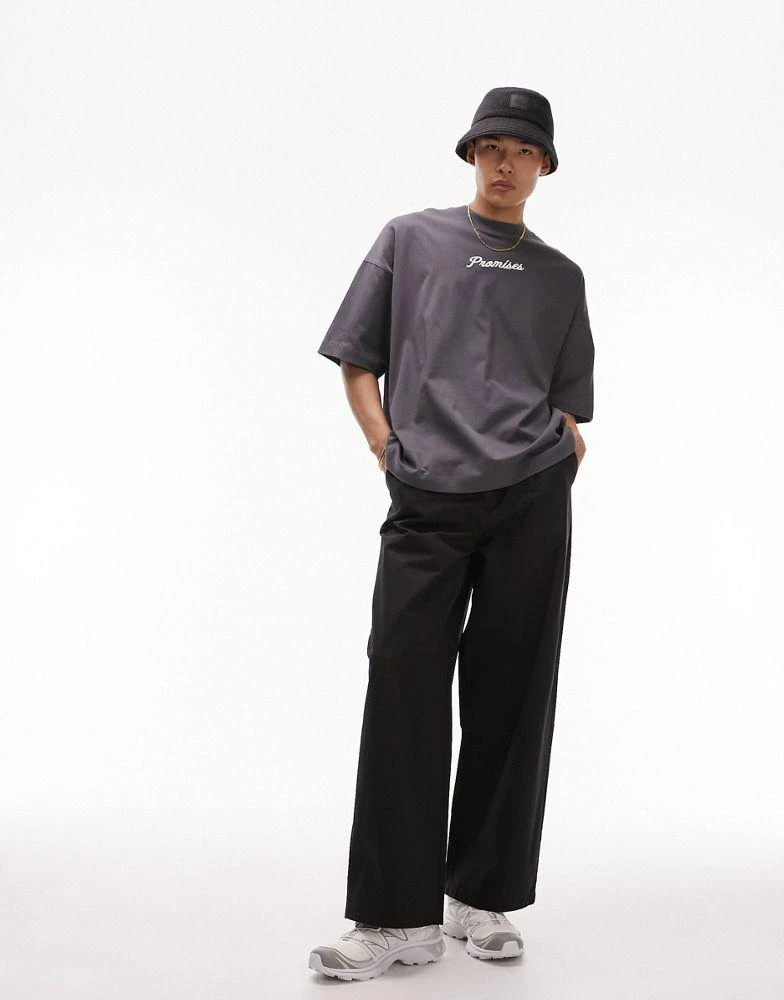 Topman Topman extra wide trousers in black 2