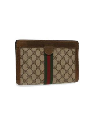 Gucci Gucci Gg Canvas Web Sherry Line Clutch Bag Beige Red 37.014.2125 Auth Yk8078 2