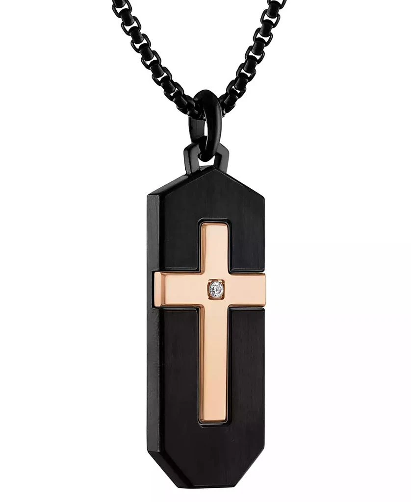 Bulova Black & Rose Gold-Tone IP Stainless Steel Diamond-Accent Cross 26" Pendant Necklace 2