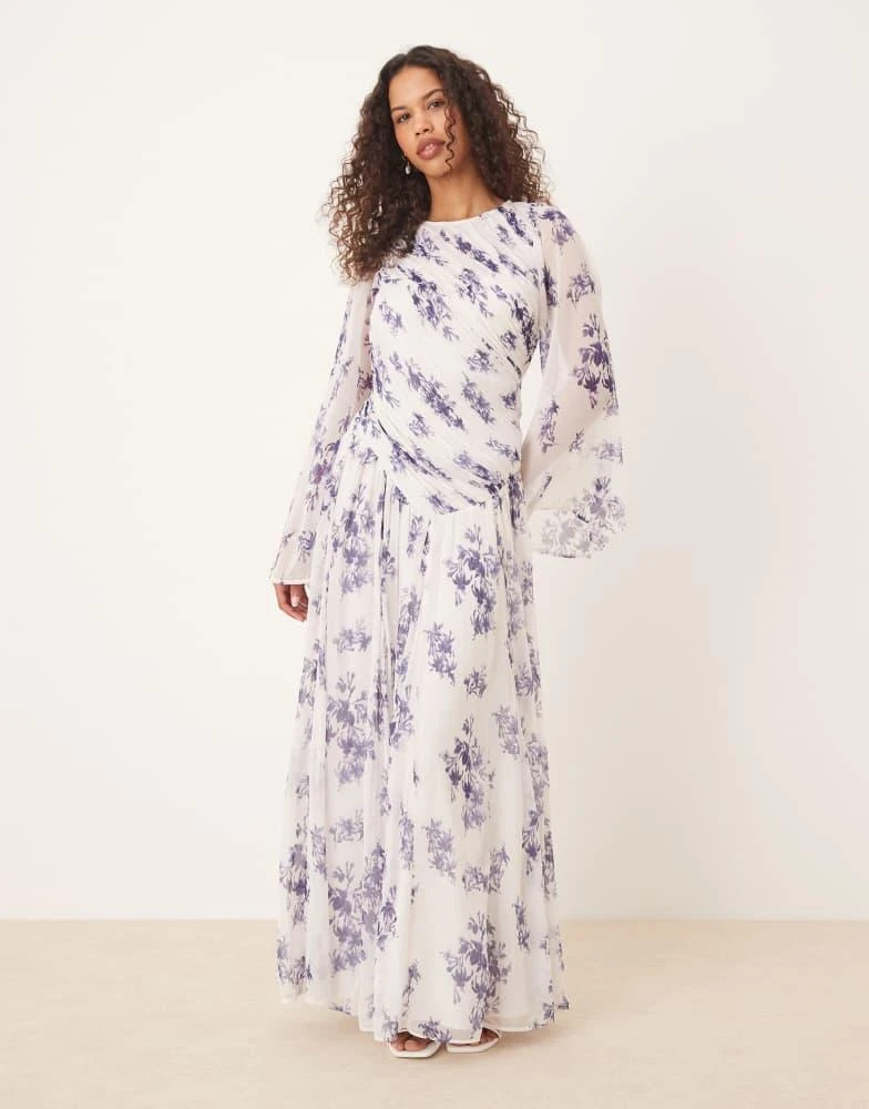 ASOS Design asymmetric dropped waist maxi with open back in purple floral print-Multi ASOS Design asymmetric dropped waist maxi with open back in purple floral print-Multi