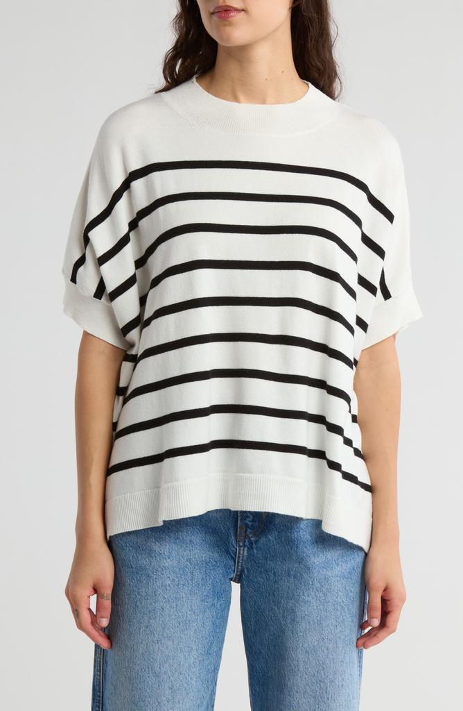 Bobeau Stripe Short Sleeve Mock Neck Sweater