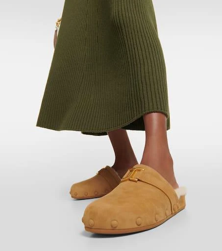 Chloé Marcie suede and shearling slippers 3