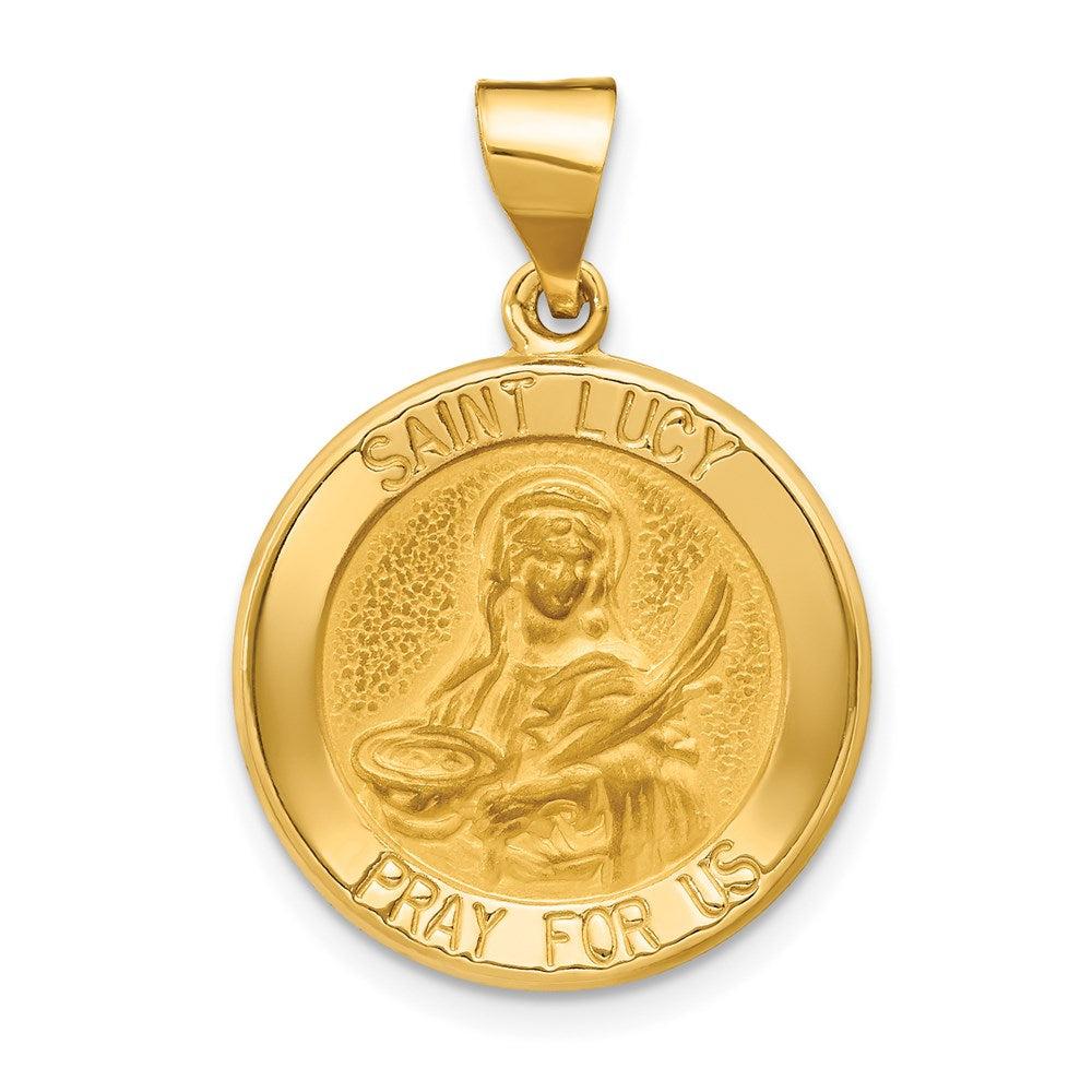 Diamond2Deal 14k Yellow Gold Polished and Satin St Lucy Medal Hollow Pendant