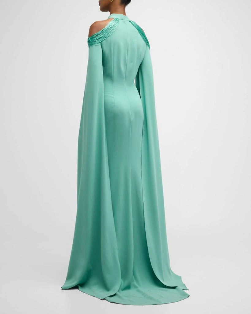Oscar de la Renta Oscar De La Renta - Cold Shoulder Bugle Beaded Embroidered Caftan Gown 3