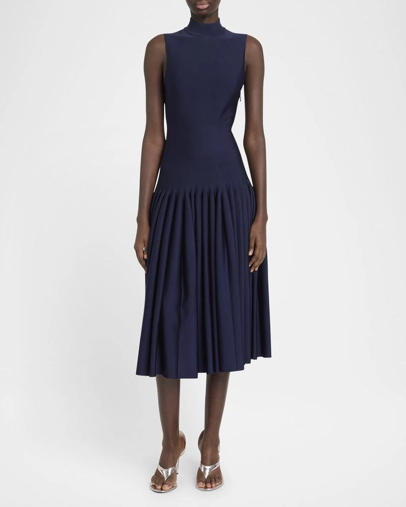 Alaia High-Neck Pleated Knit Midi Dress 2