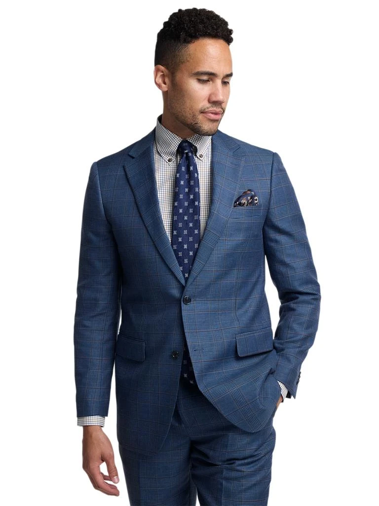 Paul Fredrick Blue/tan Wool Blend Plaid Single Breasted Notch Lapel Suit Jacket 2