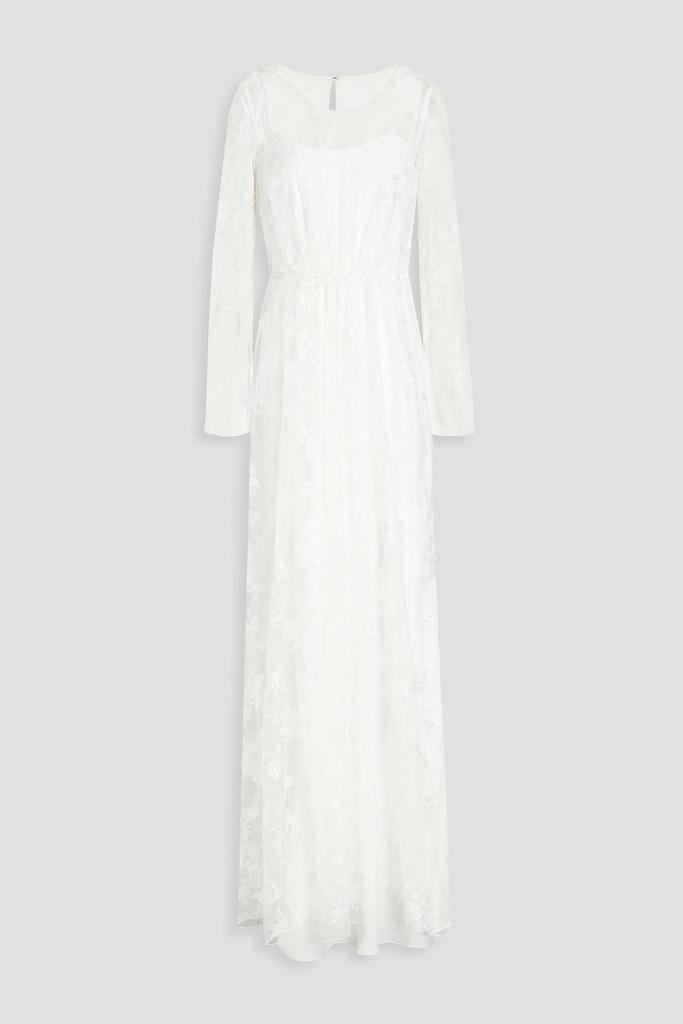 Monique Lhuillier Gathered embroidered tulle gown