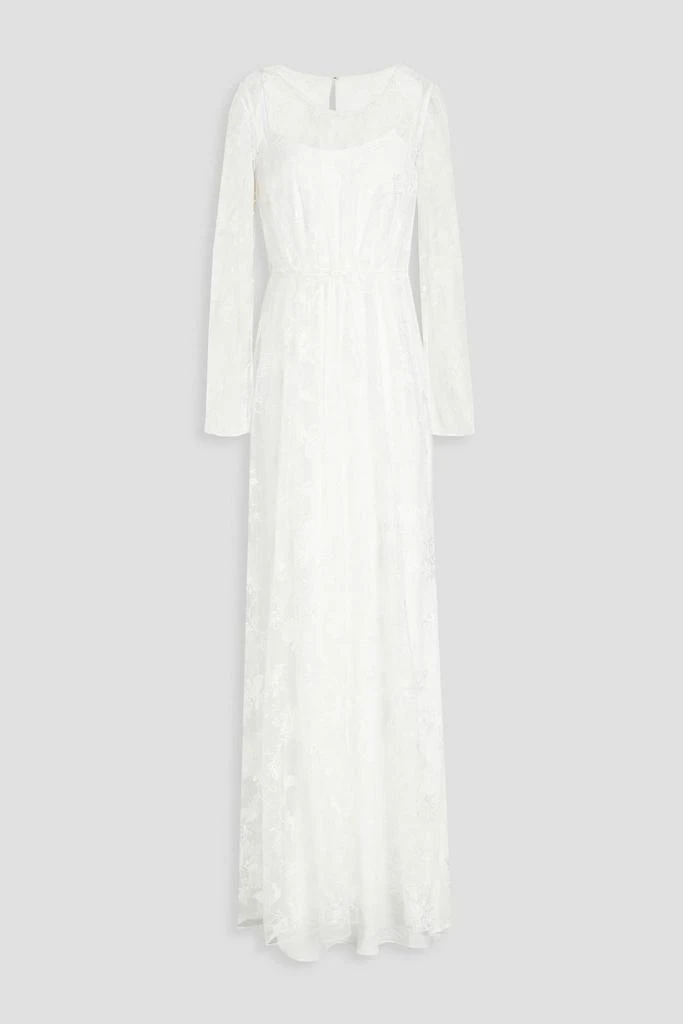 Monique Lhuillier Gathered embroidered tulle gown 1