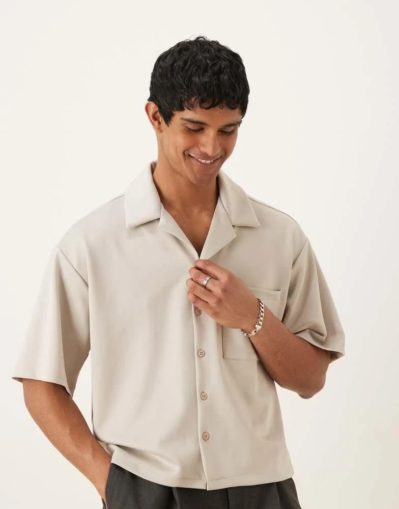 ASOS ASOS DESIGN 90s oversized boxy shirt in scuba in beige co ord 1