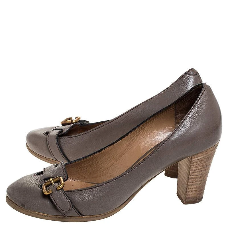 Chloé Chloe Grey Leather Buckle Detail Block Heel Pumps Size 37 4