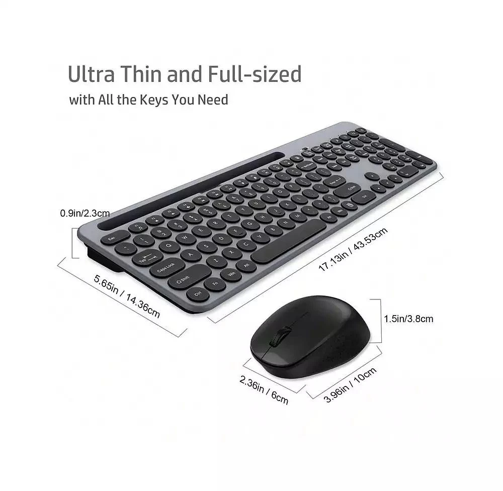 risokeys Wireless Keyboard And Mouse Combo - Full-Sized Ergonomic Keyboard With Holder, 2.4GHz Silent Cordless Set For Windows Laptop, PC, Desktop - Grey 3