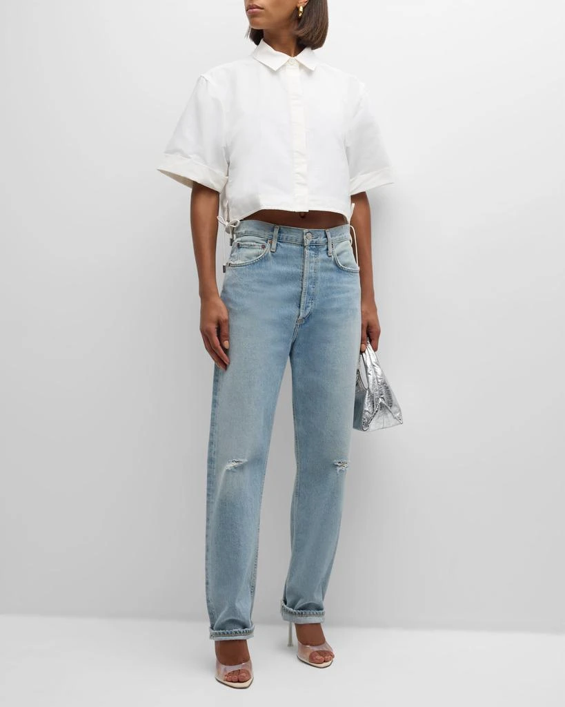 SIMKHAI Ryett Short-Sleeve Cropped Shirt 2
