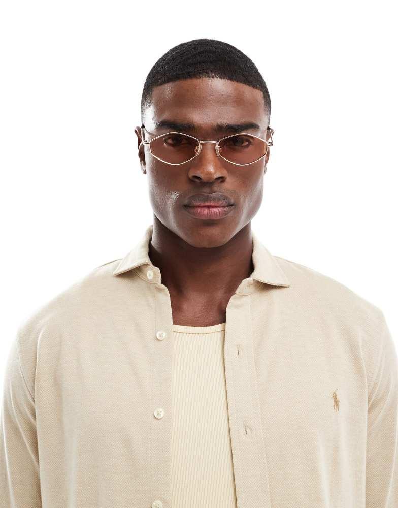 ASOS ASOS DESIGN hexagon sunglasses in gold metal with brown lens