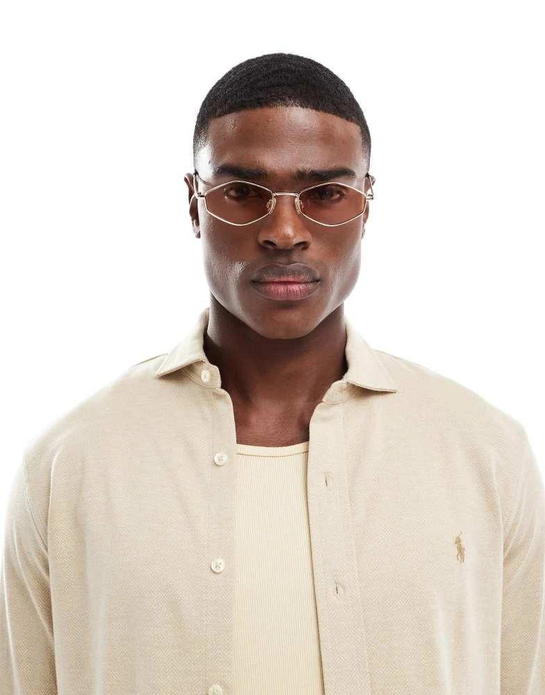 ASOS ASOS DESIGN hexagon sunglasses in gold metal with brown lens 1