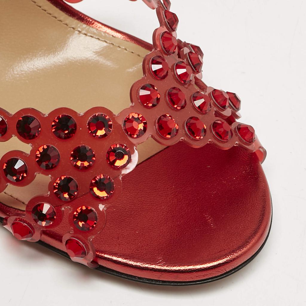Shop Aquazzura Red PVC Crystal Embellished Tequila Sandals