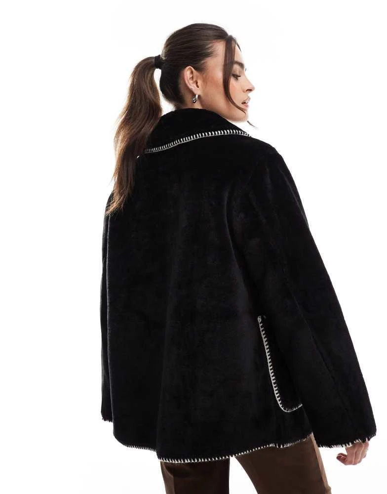 Object Object fur jacket with toggle fastenings in black 3