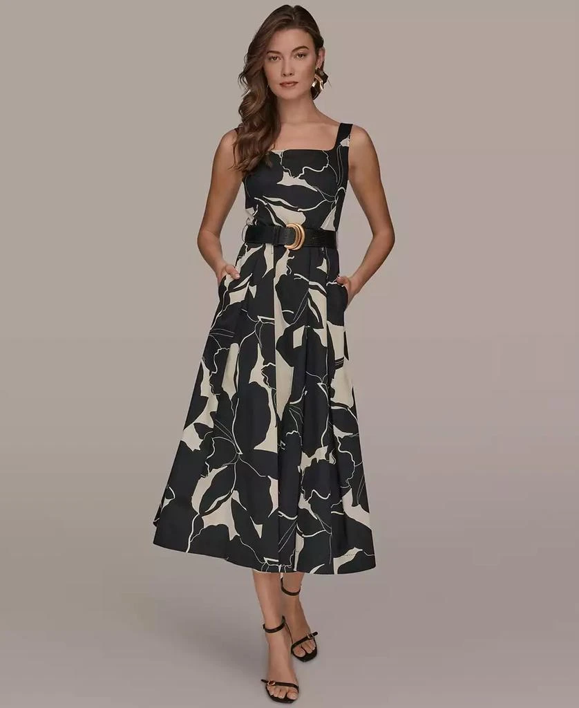 Donna Karan Petite Sleeveless Belted Midi A-Line Dress