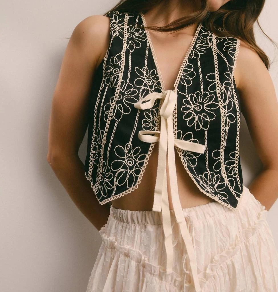 Forte Cashmere Forte Cashmere - Embroidered Front Tie Boho Vest 4