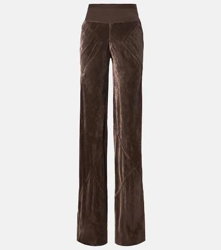 Rick Owens High-rise velour straight pants 1