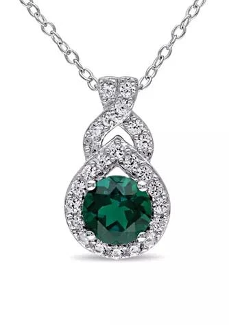 Belk 
Co. Created Emerald and Created White Sapphire Teardrop Halo Pendant with Chain in Sterling Silver