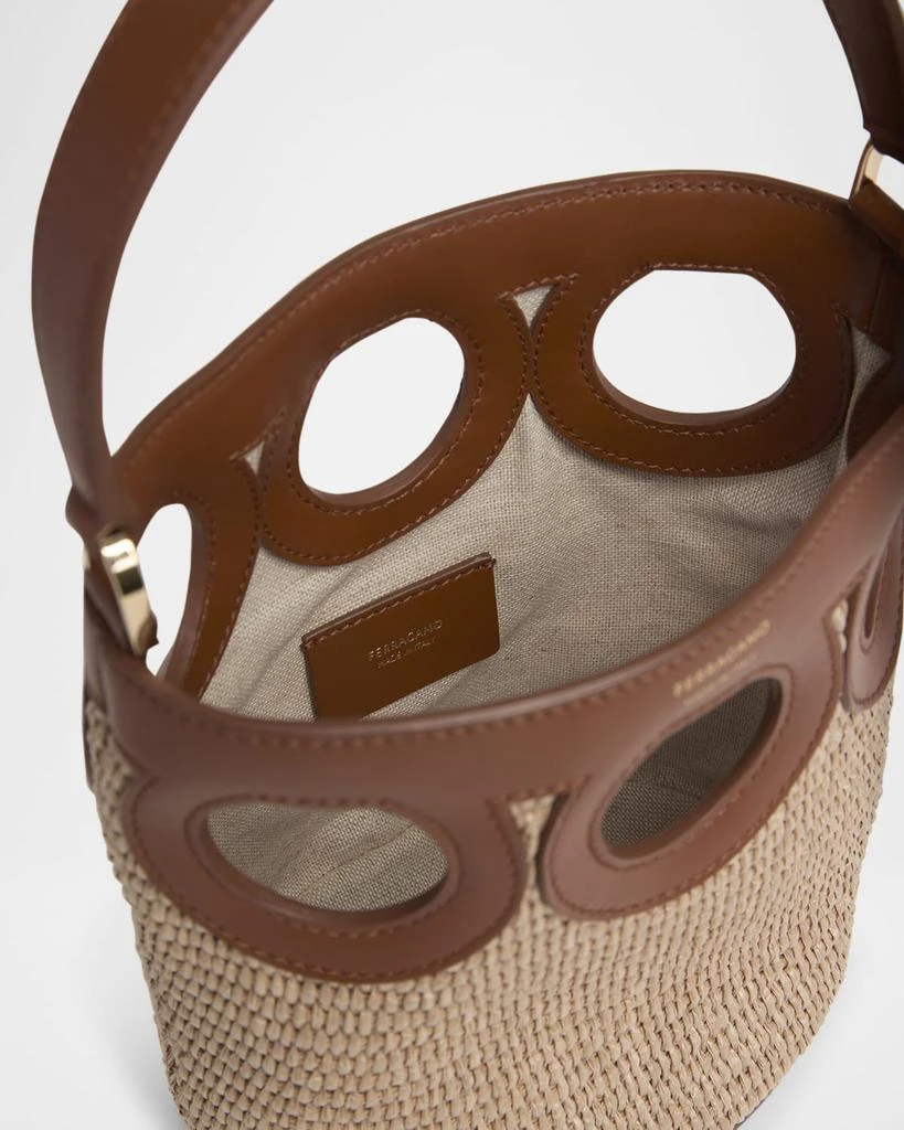 Salvatore Ferragamo Gancini Frame Raffia Bucket Bag 4