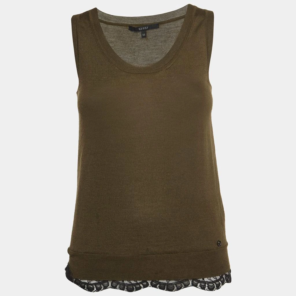 Gucci Gucci Olive Green Knit Lace Trimmed Sleeveless Top XS 1
